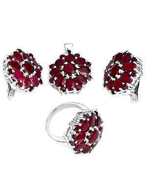 Faceted Ruby Pendant with Earrings and Ring Set