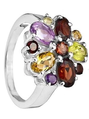 Faceted Gemstone Ring (Amethyst, Peridot and Citrine)