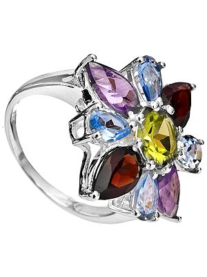 Faceted Gemstone Ring (Amethyst, Blue Topaz and Peridot)