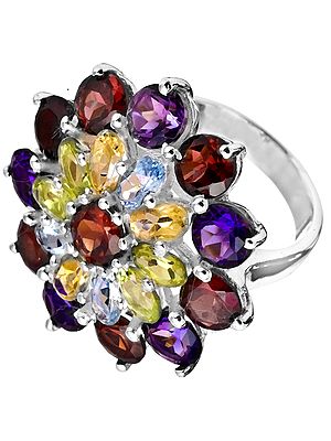 Faceted Gemstone Floral Ring (Garnet, Peridot, Amethyst, BT and Citrine)
