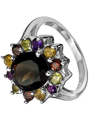 Faceted Gemstone Ring (Smoky Quartz, Peridot, Garnet, Amethyst, Citrine)