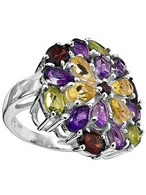 Faceted Gemstone Ring (Garnet, Amethyst, Peridot and Citrine)