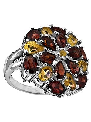Faceted Garnet with Citrine Ring