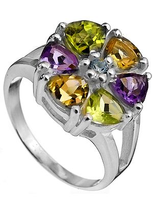 Faceted Gemstone Ring (BT, Amethyst, Citrine and Peridot)