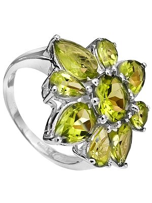 Faceted Peridot Flower Ring