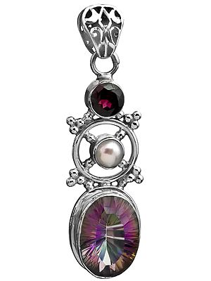 Mystic Topaz Pendant with Garnet and Pearl