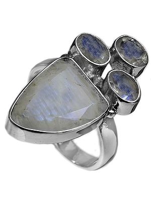 Faceted Rainbow Moonstone Ring
