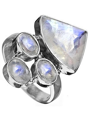 Faceted Rainbow Moonstone Ring