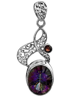 Mystic Topaz Pendant with Faceted Garnet