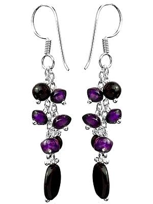 Black Onyx and Amethyst Shower Earrings