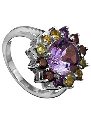 Faceted Gemstone Ring (Amethyst, Garnet, Citrine and Peridot)