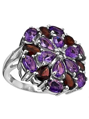 Faceted Triple Gemstone Ring (Amethyst, Garnet and BT)