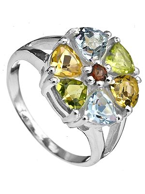 Faceted Gemstone Ring (BT, Citrine, Garnet and Peridot)