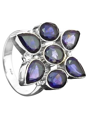 Faceted Iolite Flower Ring