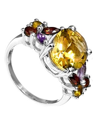 Faceted Citrine Ring with Garnet and Amethyst