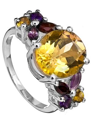 Faceted Citrine Ring with Garnet and Amethyst