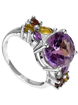 Faceted Amethyst Ring with Garnet and Citrine