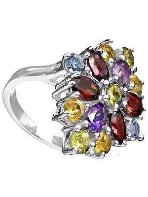 Faceted Gemstone Ring (Amethyst, Garnet, Citrine and Peridot)