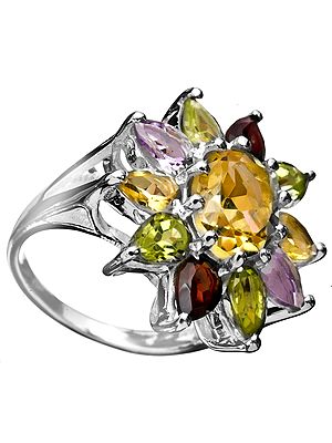 Faceted Gemstone Ring (Amethyst, Garnet, Peridot and Citrine)