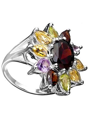 Faceted Gemstone Ring (Garnet, Amethyst, Citrine and Peridot)