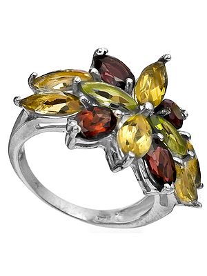 Faceted Gemstone Ring (Garnet, Citrine and Peridot)