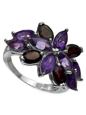 Faceted Amethyst and Garnet Ring