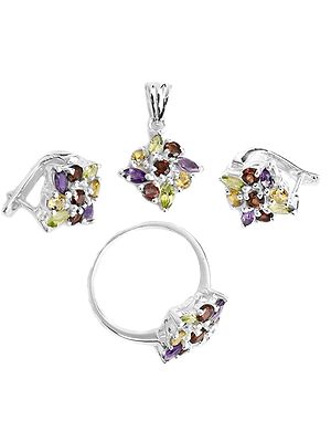 Faceted Gemstone Pendant Set (Garnet, Amethyst, Citrine and Peridot)