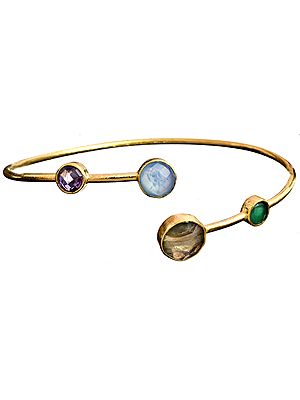 Faceted Gemstone Gold Plated Bracelet (Blue Chalcedony, Green Onyx, Amethyst and Labradorite)