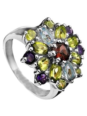 Faceted Gemstone Ring (Garnet, BT, Peridot, and Amethyst)