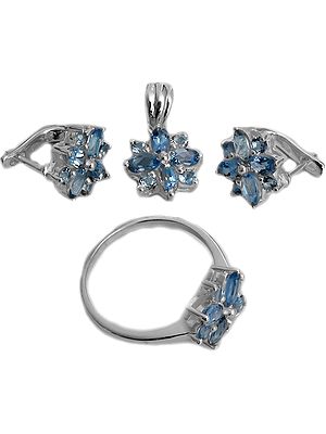 Faceted Blue Topaz Pendant with Earrings and Ring Set