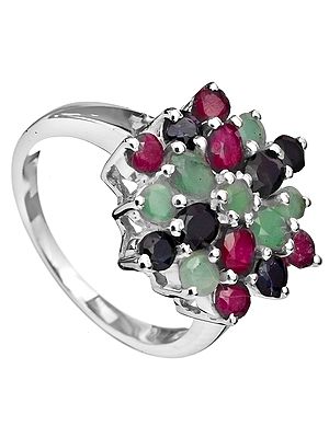 Faceted Gemstone Ring (Emerald, Ruby and Sapphire)