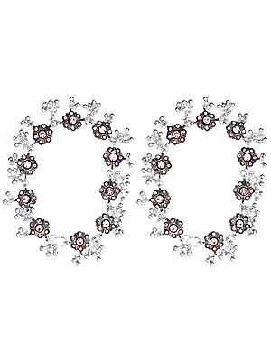 Enameled Floral Anklets with Ghungroos   (Price Per Pair)