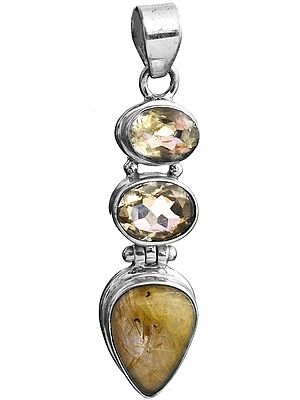 Rutilated Quartz Pendant with Faceted Citrine and Lemon Topaz