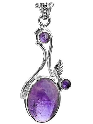 Amethyst Pendant with Sterling Leaf