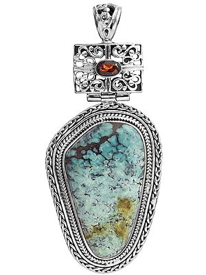 Spider's Web Turquoise Pendant with Faceted Garnet