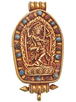 Yogini Vajravarahi Gold Plated Gau Box Pendant with Turquoise and Coral Gold
