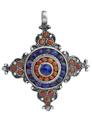 Coral with Lapis Lazuli Nepalese Pendant