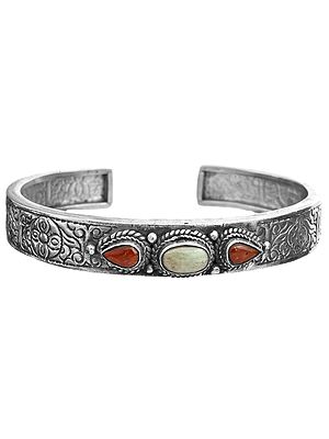 Coral with Turquoise Bracelet with Carved Flowers