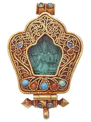 Saviour Goddess Green Tara Gau Box Gold Plated Pendant with Filigree