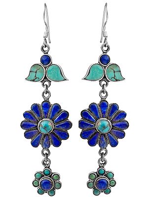 Twin-Hued Inlay Nepalese Flower Earrings
