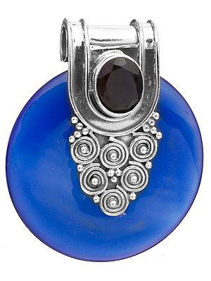 Blue Chalcedony Donut Pendant with Faceted Smoky Quartz