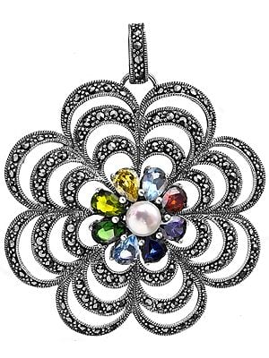 CZ and Pearl Flower Pendant