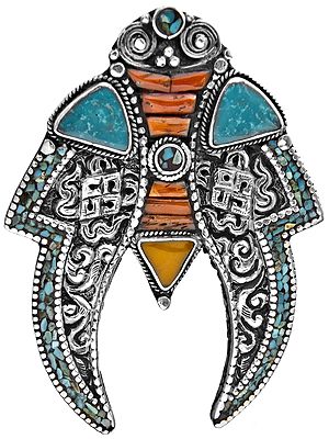 Coral and Turquoise Afghani Pendant with Amber