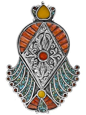 Designer Pendant with Amber and Coral from Afghanistan