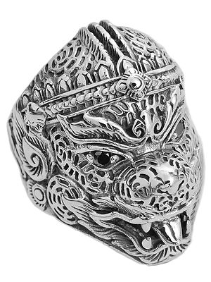Sterling Dakini Ring with Garnet Eyes and Fine Lattice Work
