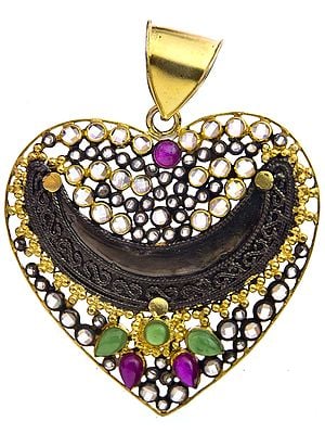 Heart-Shape Gold Plated Pendant with Ruby and Emerald