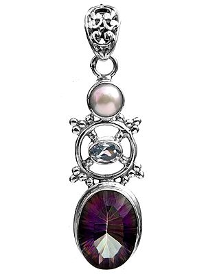Mystic Topaz Pendant with Pearl and BT