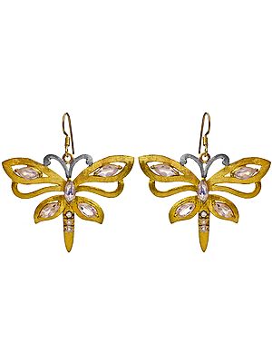 Faceted Rainbow Moonstone Gold Plated Butterfly Earrings