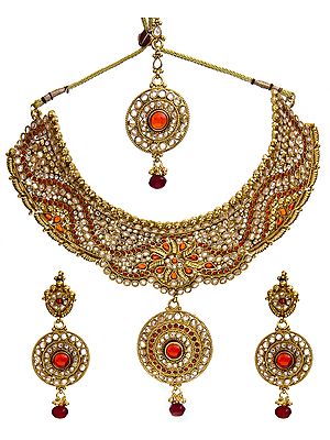 Bridal Chokar Necklace Set With Earrings and Mang Tika