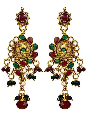 Faux Ruby and Emerald Post Earrings